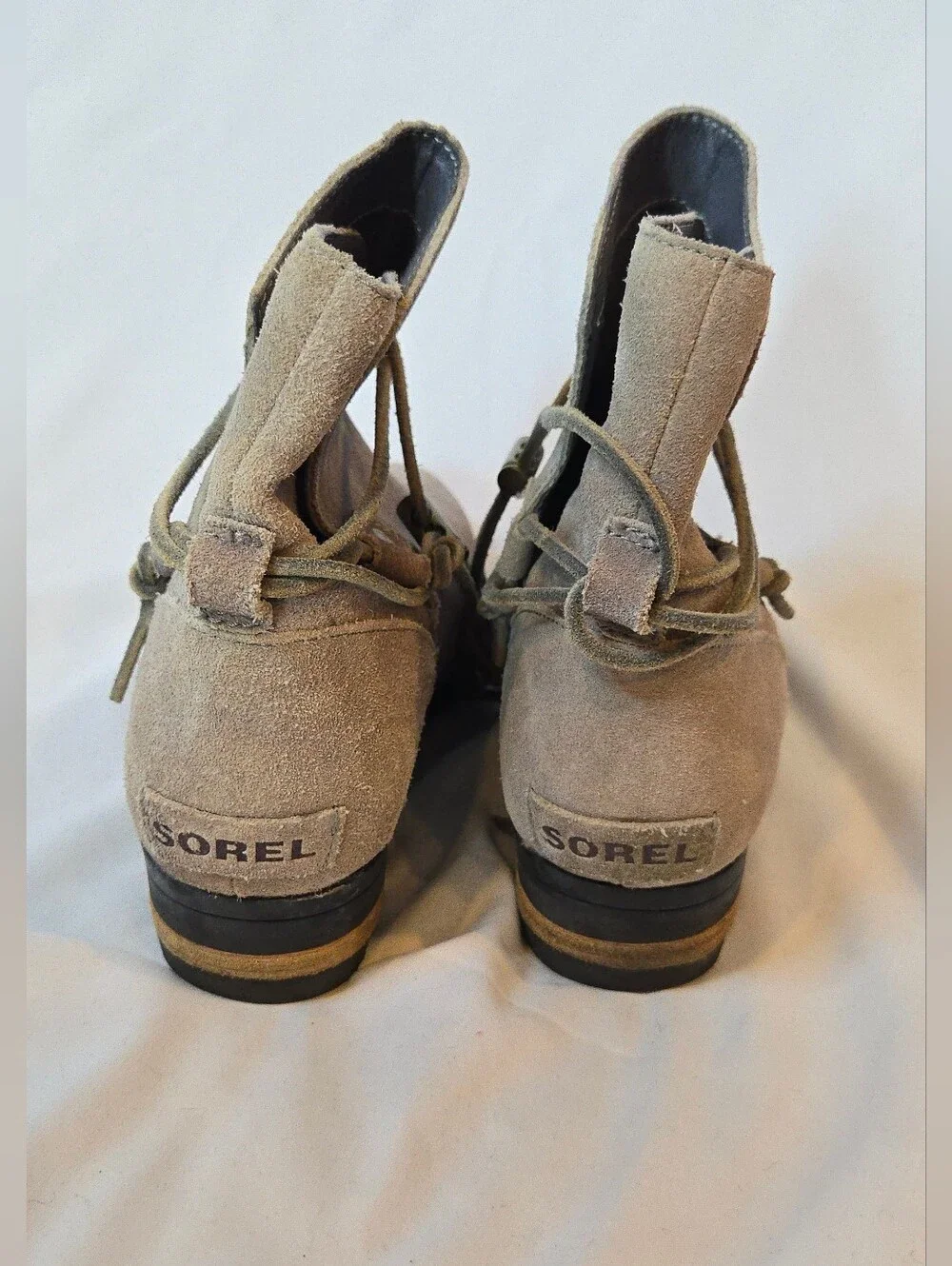 Sorel Farah Women’s 7 Taupe Leather Suede Lace Ankle Boots